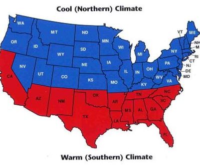 Warm/Cool Climate USA Map
